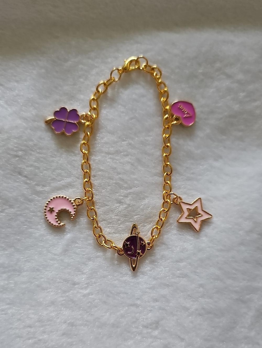 Gold-Tone Purple & Pink Charm Bracelet